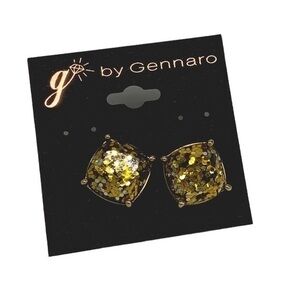 Gennaro square stud‎ silver and yellow gold metallic glitter earrings nwt